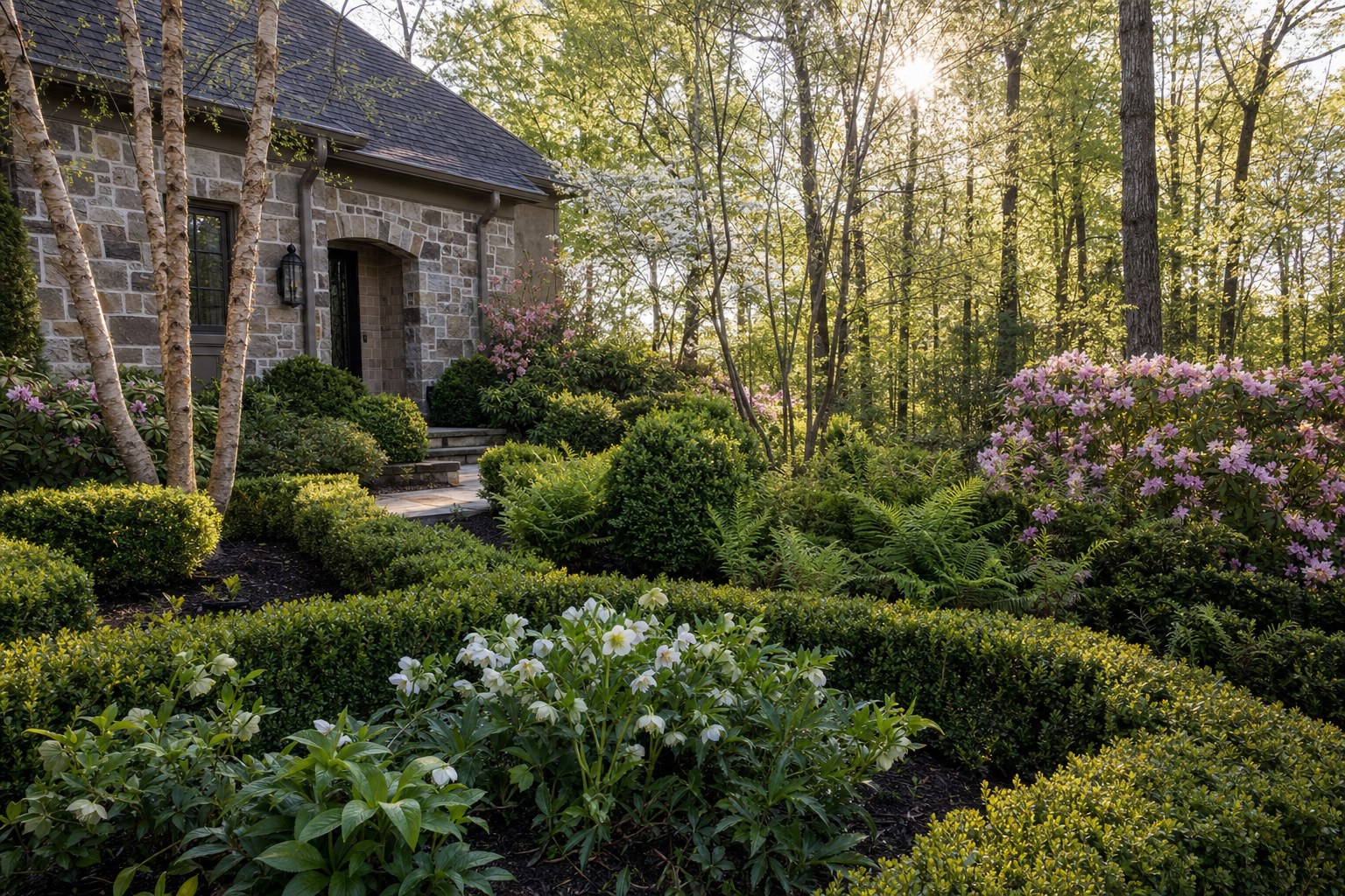 Lookout Mountain · Deer-resistant front yard with boxwood and hellebores · 2022