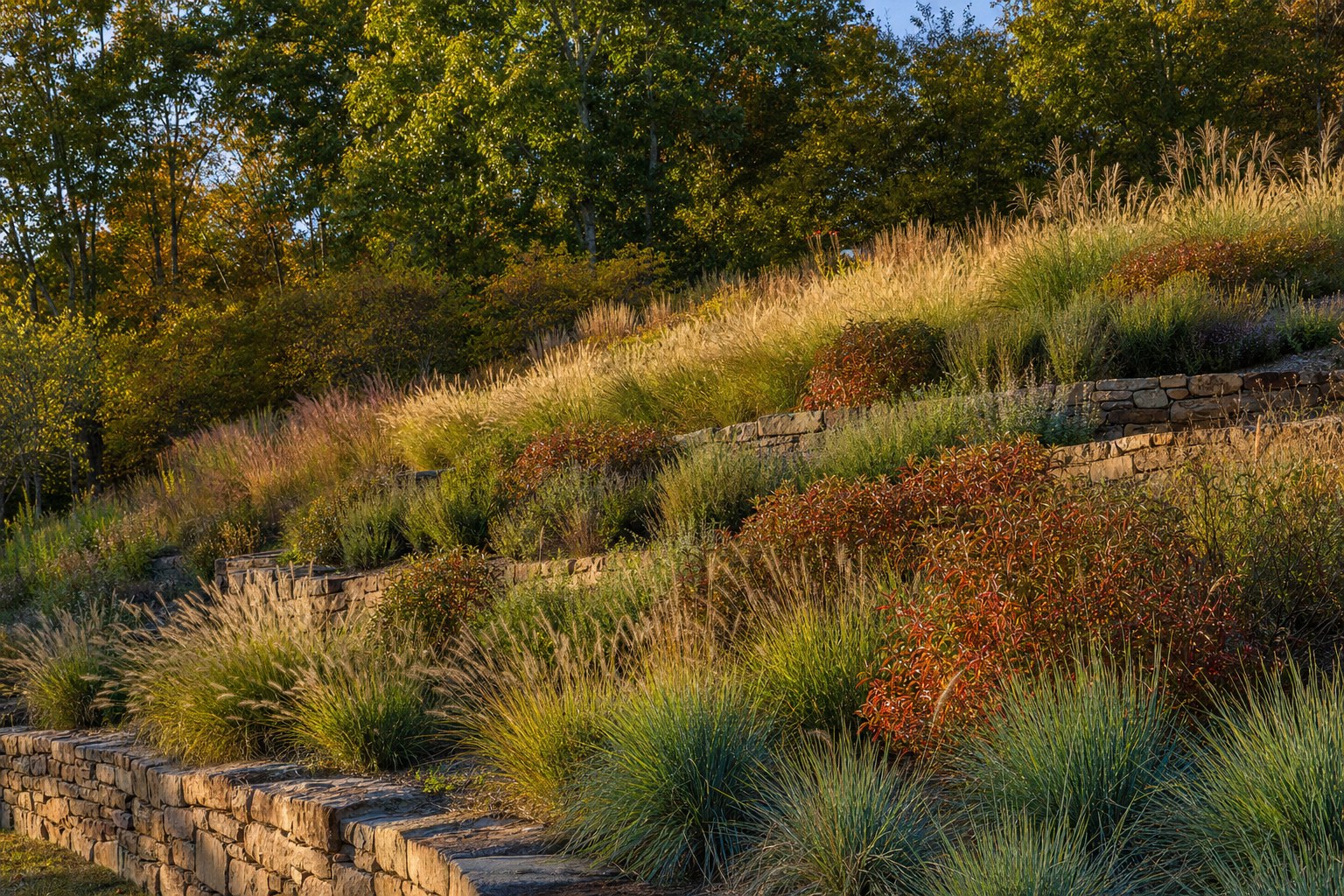 Ooltewah · Terraced slope with switchgrass and little bluestem · 2018