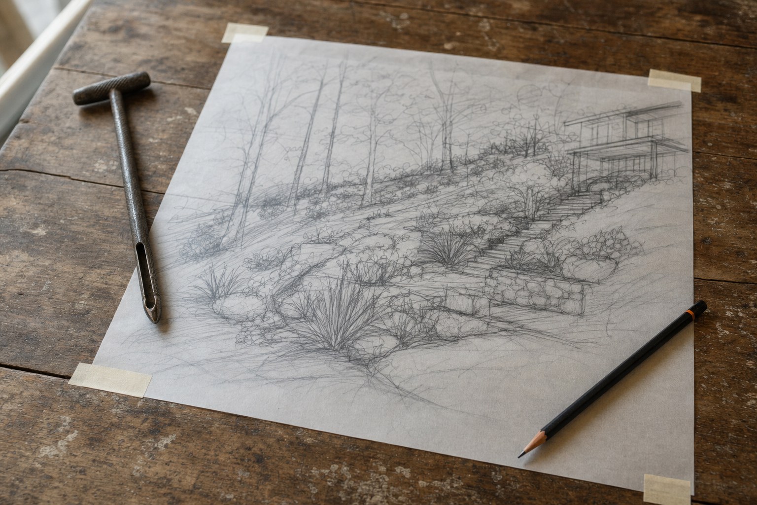 Nell’s rough pencil sketch on tracing paper